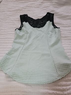 Mint Textured Tank with Black Lace Yoke